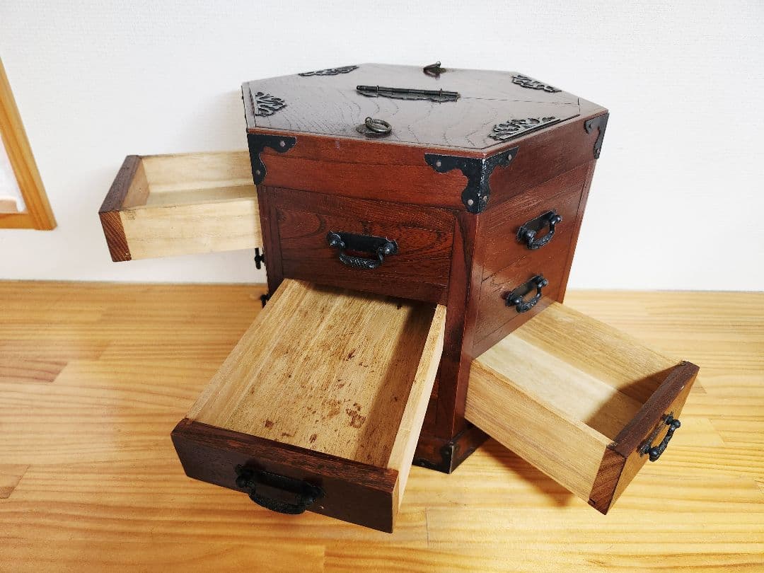 六角形 木製タンス引き出し収納箱昭和レトロアンティークヴィンテージ古道具李朝家具