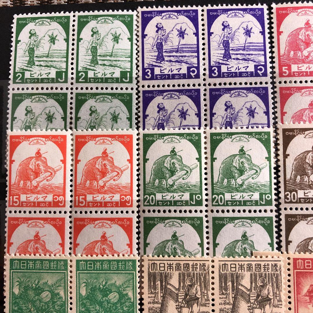 格安！昭和3年〜19年 34種×田型4枚計136枚！日本、満州、統治先切手！レア