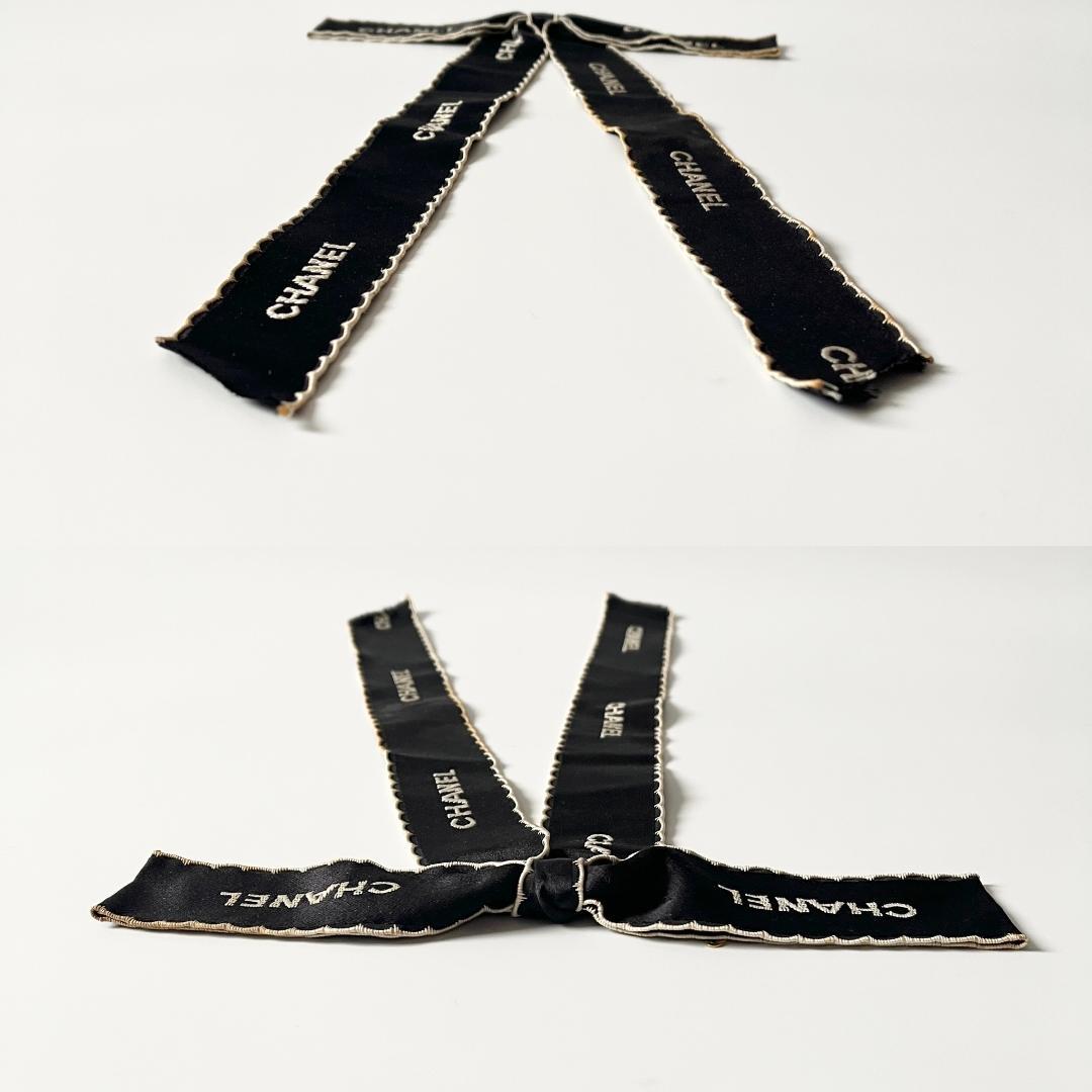 シャネル リボン ブローチ ブラック×ホワイトステッチ コメあり ヴィンテージ