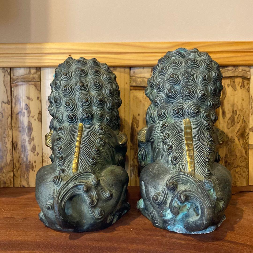 シーサー 獅子 狛犬 置物 骨董 真鍮 金属合金 縁起物 工芸