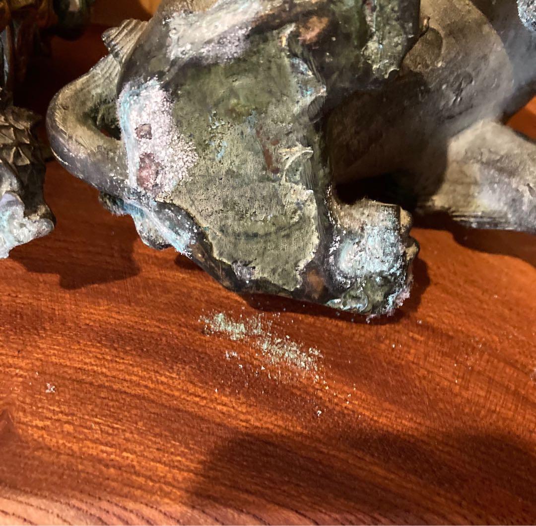 シーサー 獅子 狛犬 置物 骨董 真鍮 金属合金 縁起物 工芸