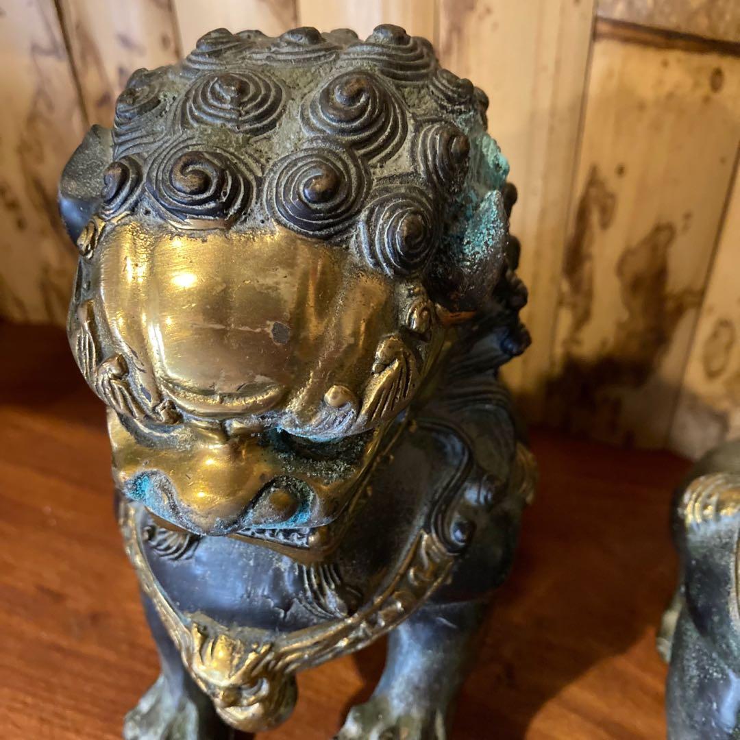シーサー 獅子 狛犬 置物 骨董 真鍮 金属合金 縁起物 工芸