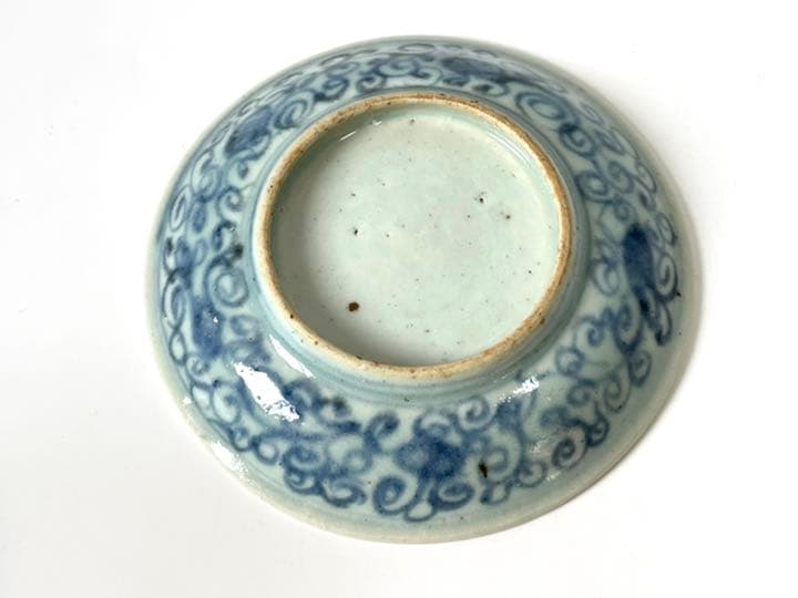 骨董　青磁　染付　金玉満堂　梵字　五寸皿　中国　古染付　青花