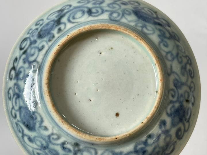 骨董　青磁　染付　金玉満堂　梵字　五寸皿　中国　古染付　青花