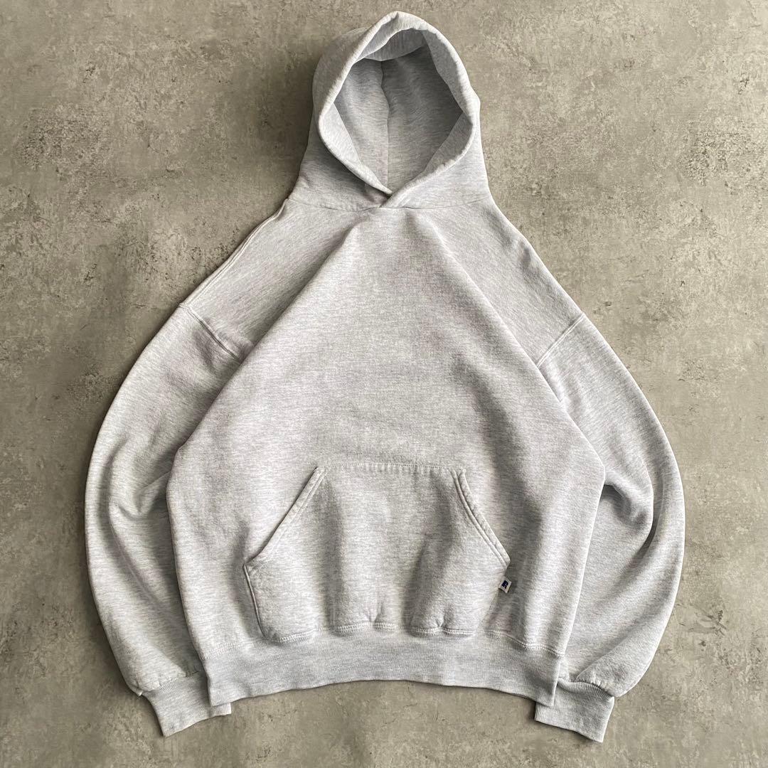 神サイズ 90s ラッセル 無地 パーカー USA製 L シルバー グレー
