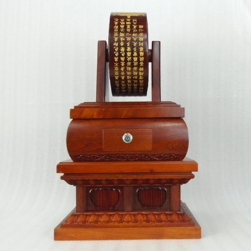 Ｂフライデー大特価中　総ケヤキ★般若心経彫り 摩尼車(まにぐるま)浄財箱付★