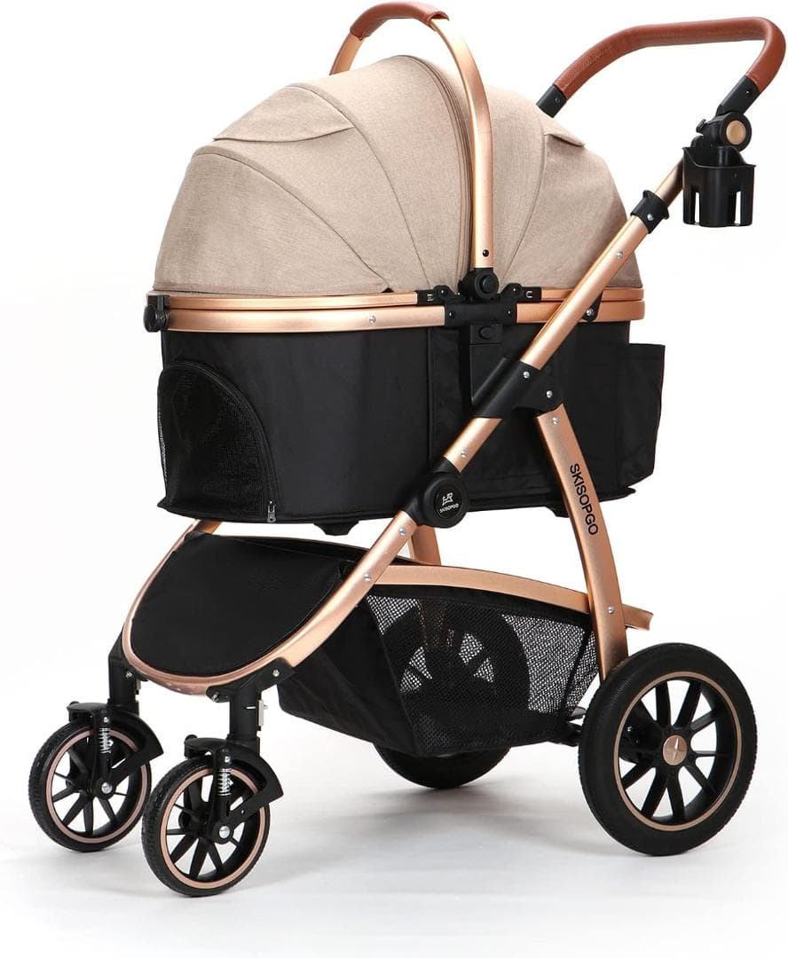 SKISOPGO ベージュペットカート 360°回転前輪付き