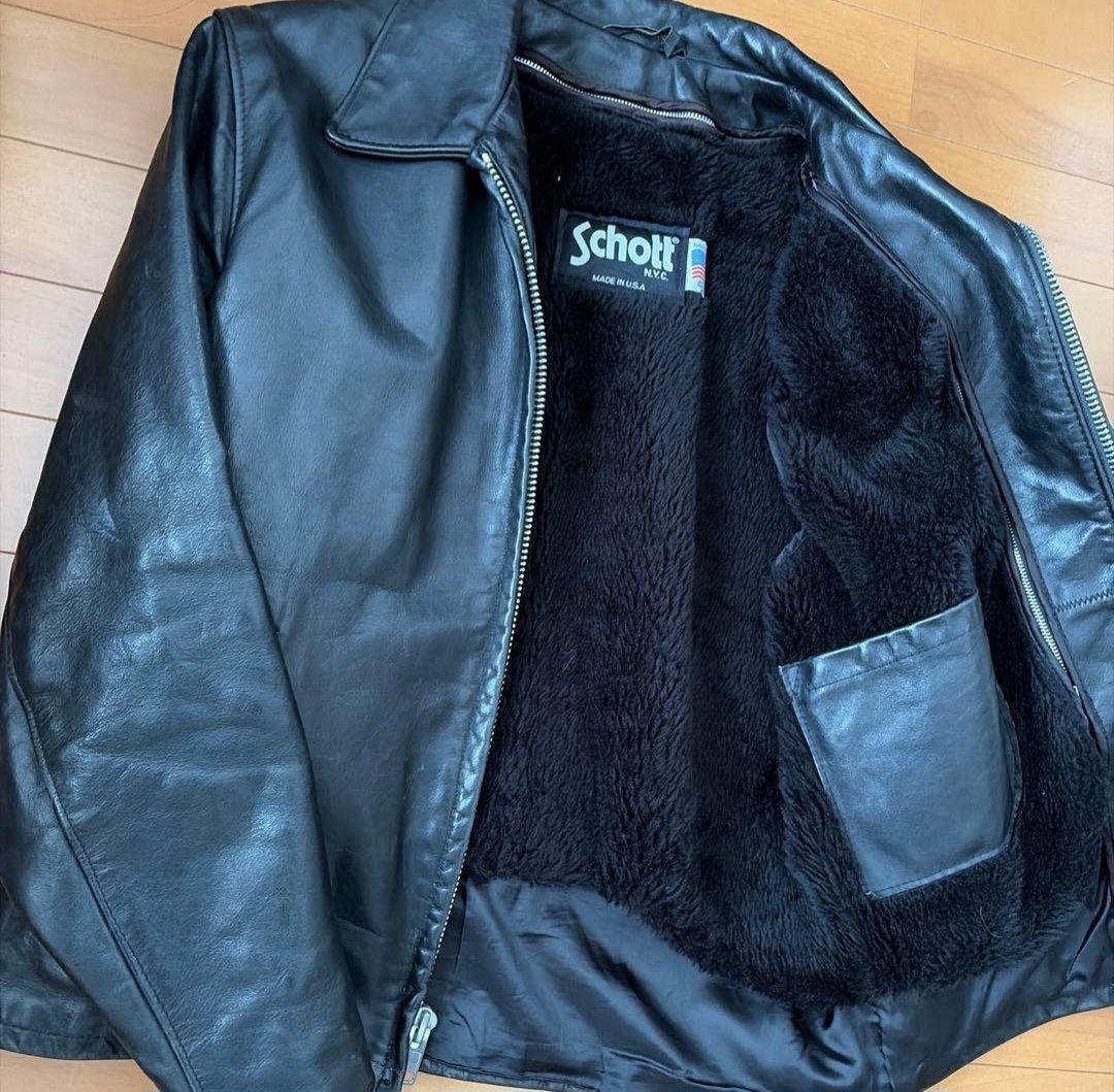 Schott 襟付きライダース 牛革レザー ボアライナー 42 USA製　652
