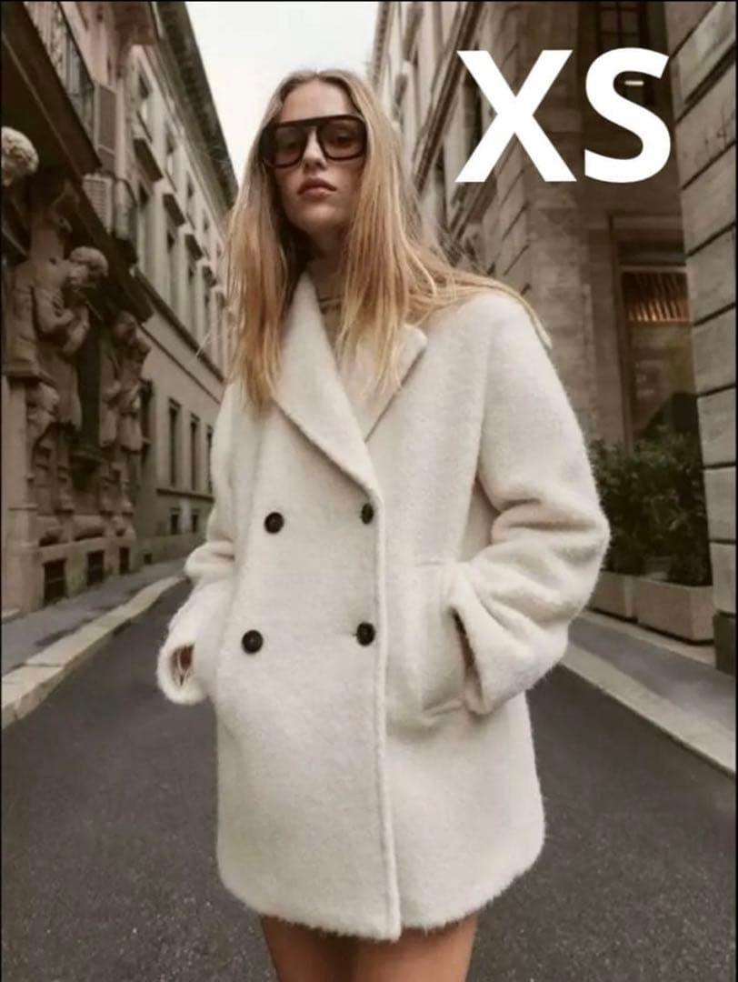 ZARA ブレークダブルブレスト ミディ丈 コートXS ホワイト