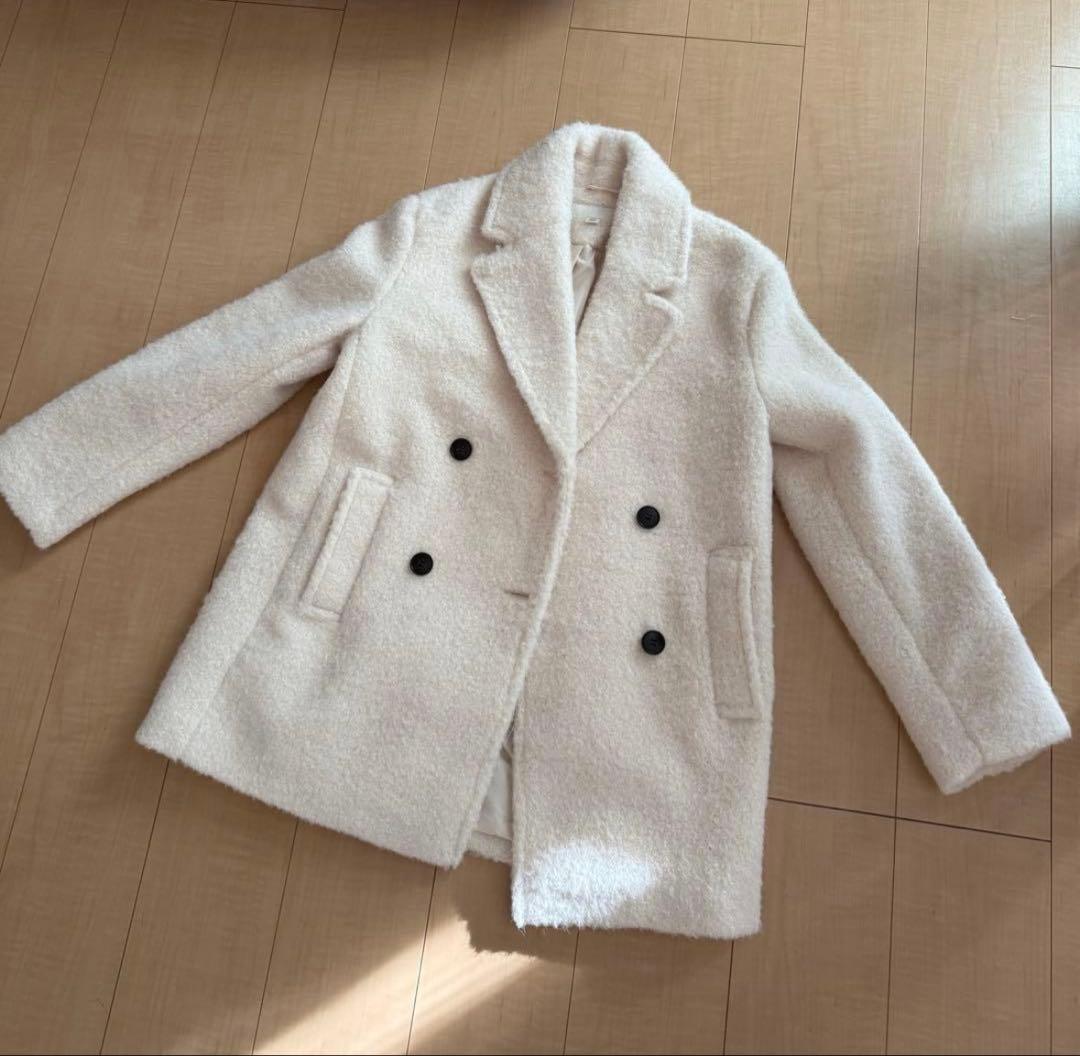 ZARA ブレークダブルブレスト ミディ丈 コートXS ホワイト