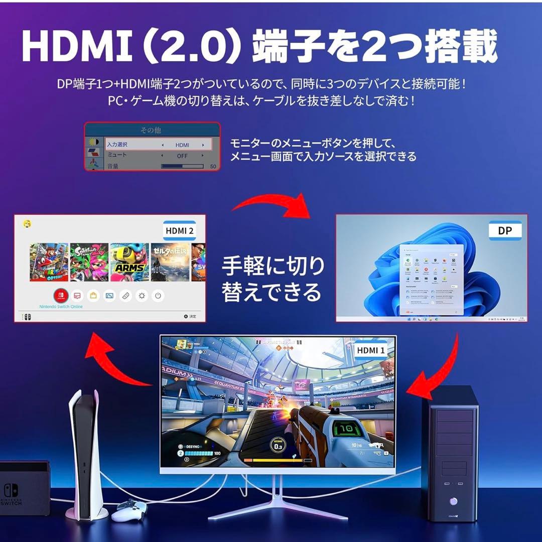 最終値下げ！【新品・未開封品】cocopar　モニター　ゲーミング　ホワイト