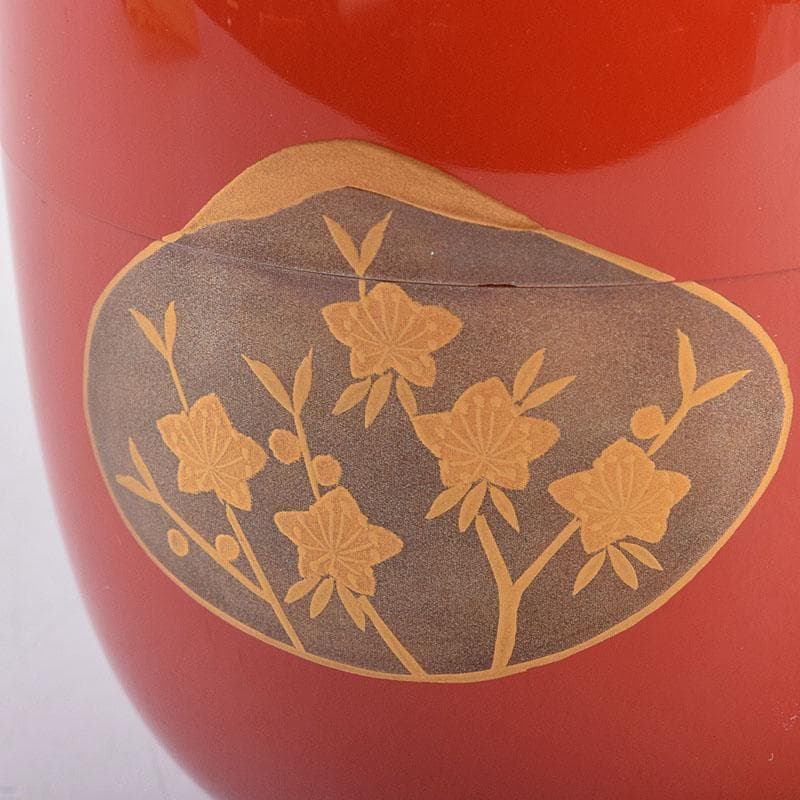 茶道具　竹内幸斎作　朱塗　貝雛蒔絵　中棗　共箱　V　8384