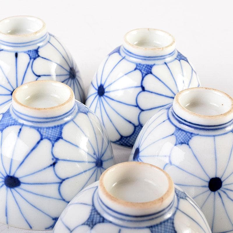 伊万里焼　古伊万里　染付　菊花文　煎茶碗　5客まとめて　C　7960