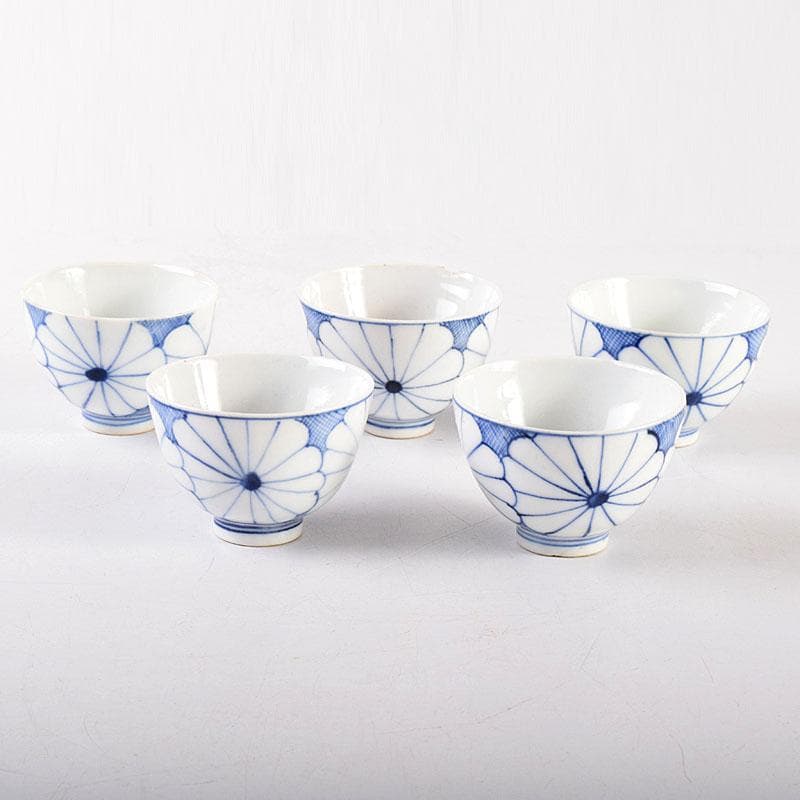 伊万里焼　古伊万里　染付　菊花文　煎茶碗　5客まとめて　C　7960