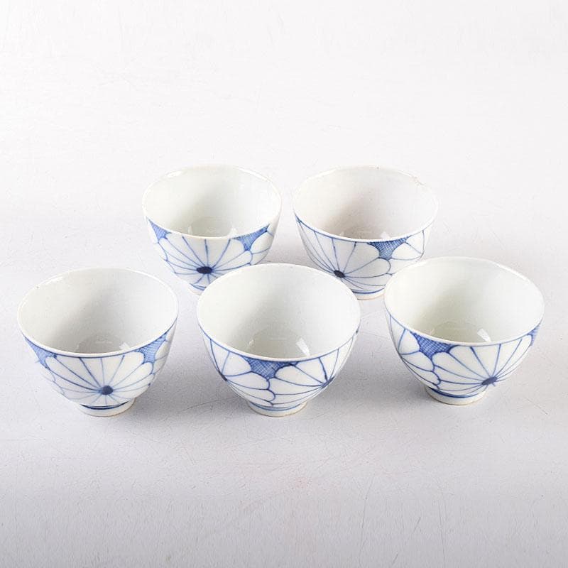 伊万里焼　古伊万里　染付　菊花文　煎茶碗　5客まとめて　C　7960