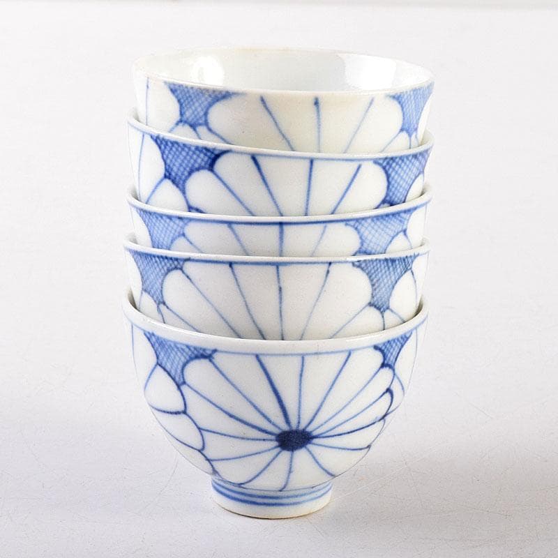 伊万里焼　古伊万里　染付　菊花文　煎茶碗　5客まとめて　C　7960