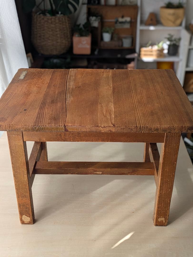 木製　作業台　テーブル　机　アンティーク　レトロ　古道具　スツール　椅子　イス