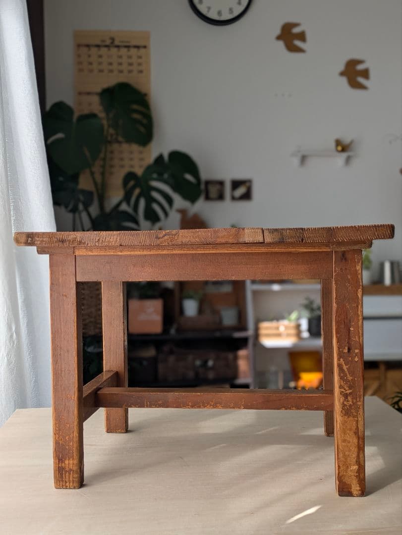 木製　作業台　テーブル　机　アンティーク　レトロ　古道具　スツール　椅子　イス