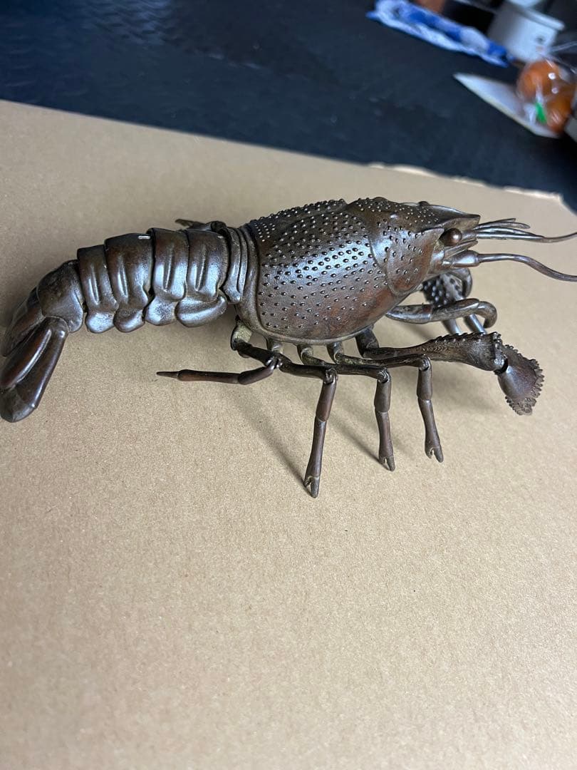 古銅 自在ロブスター 龍蝦 置物 長約27CM