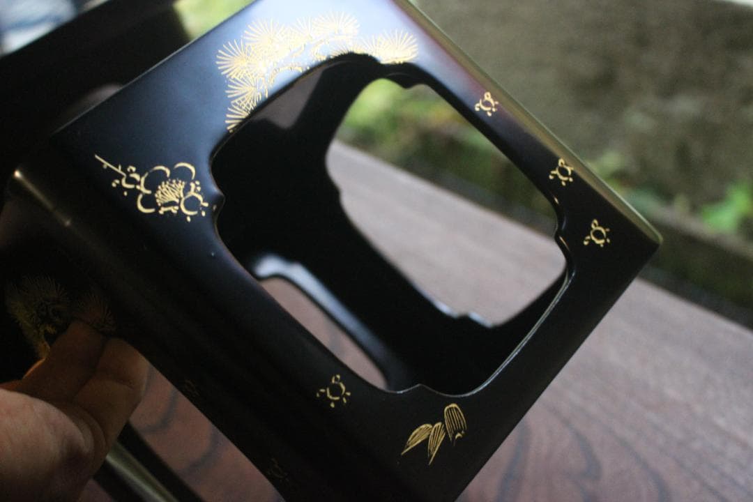 デッドストック！！極上松竹梅鶴亀沈金の映える輪島塗屠蘇器重箱揃い（検重箱お重