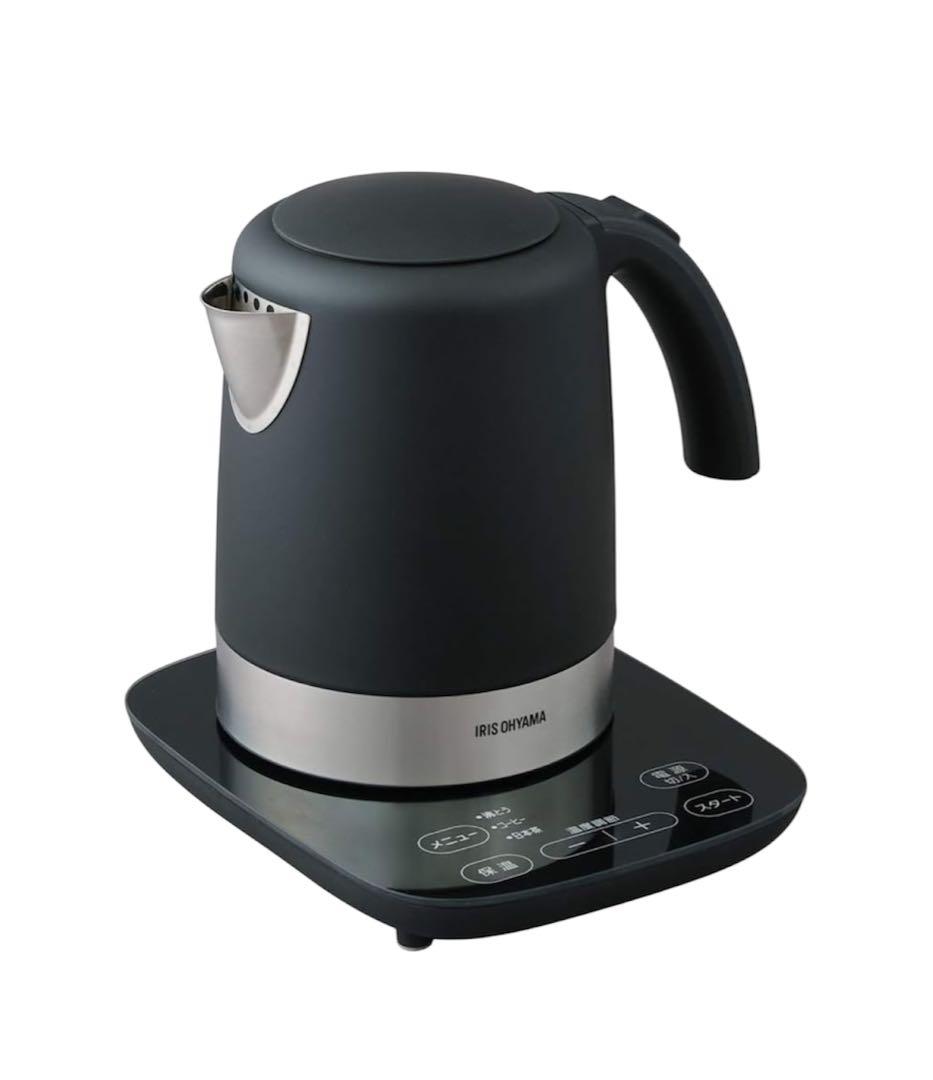アイリスオーヤマ 電気ケトル ステンレスタイプ 1000ml 温度調節 ブラック