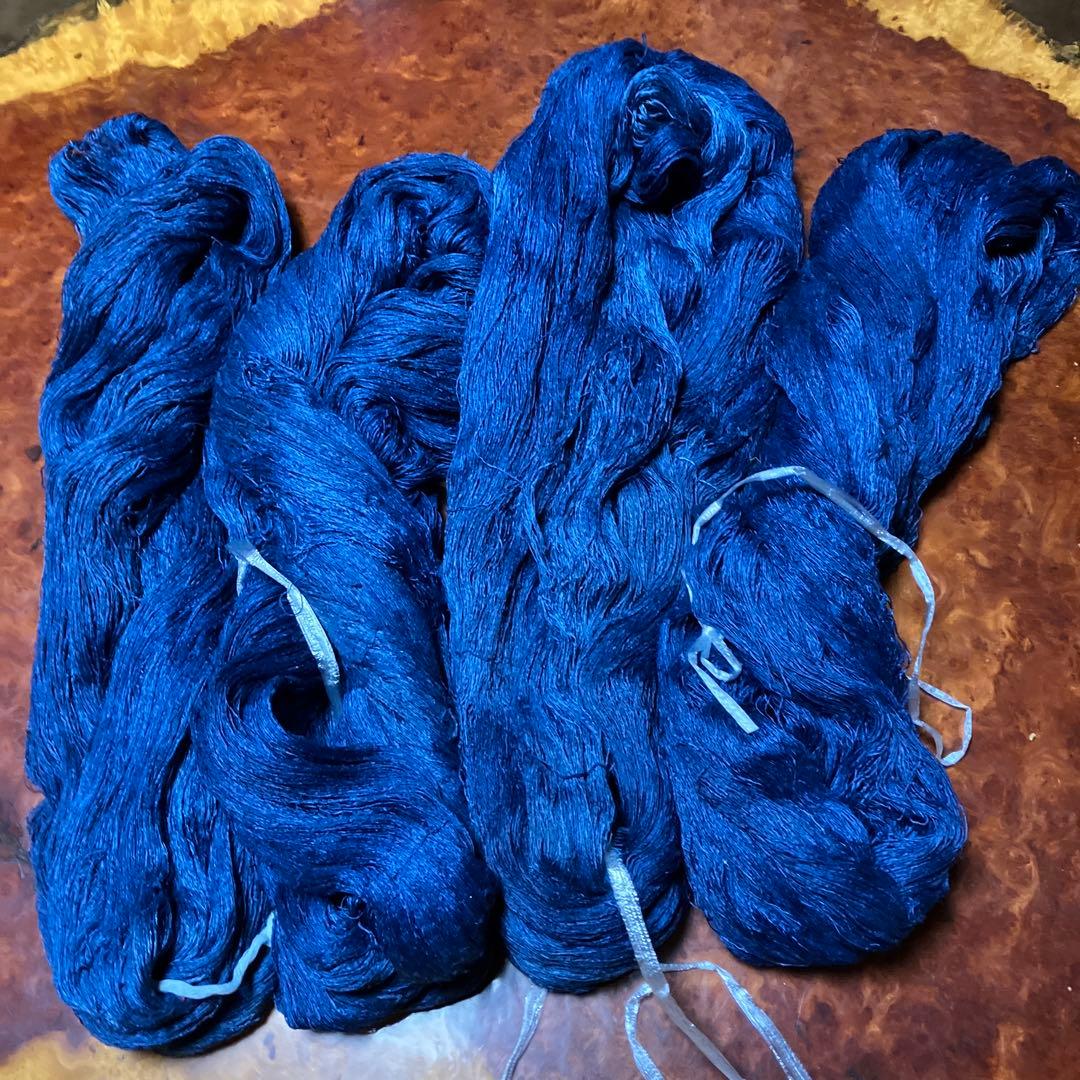 藍染　絹糸　縦糸　ジャパンブルー