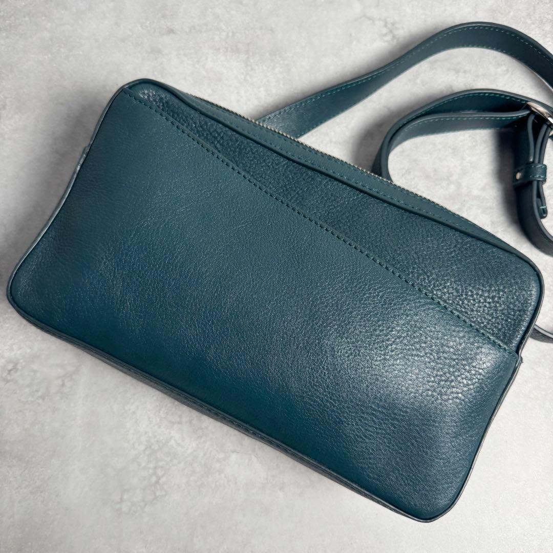✨極美品✨マザーハウス リニア ショルダーバッグ ロゴ レザー レディース 深緑