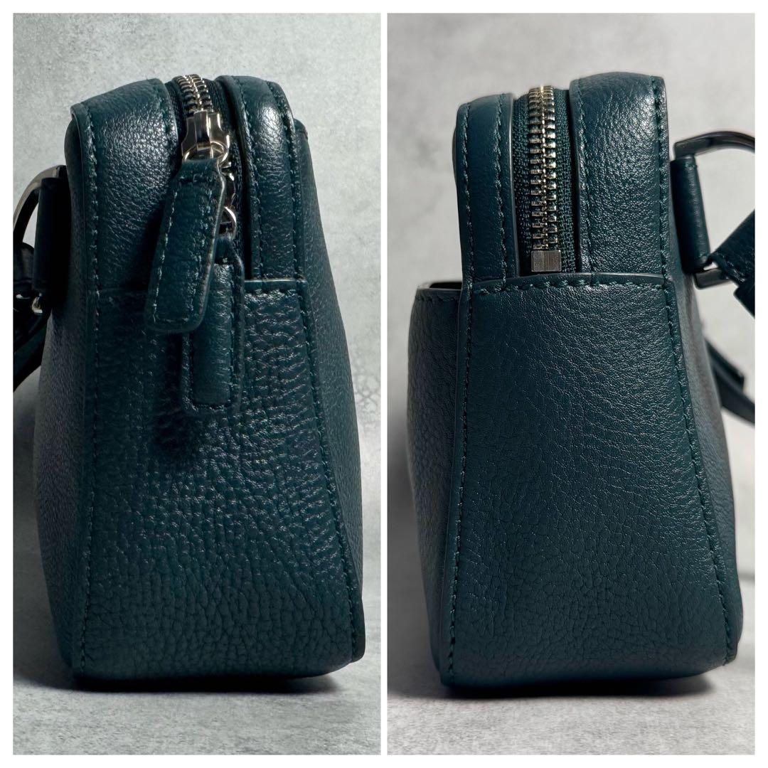 ✨極美品✨マザーハウス リニア ショルダーバッグ ロゴ レザー レディース 深緑