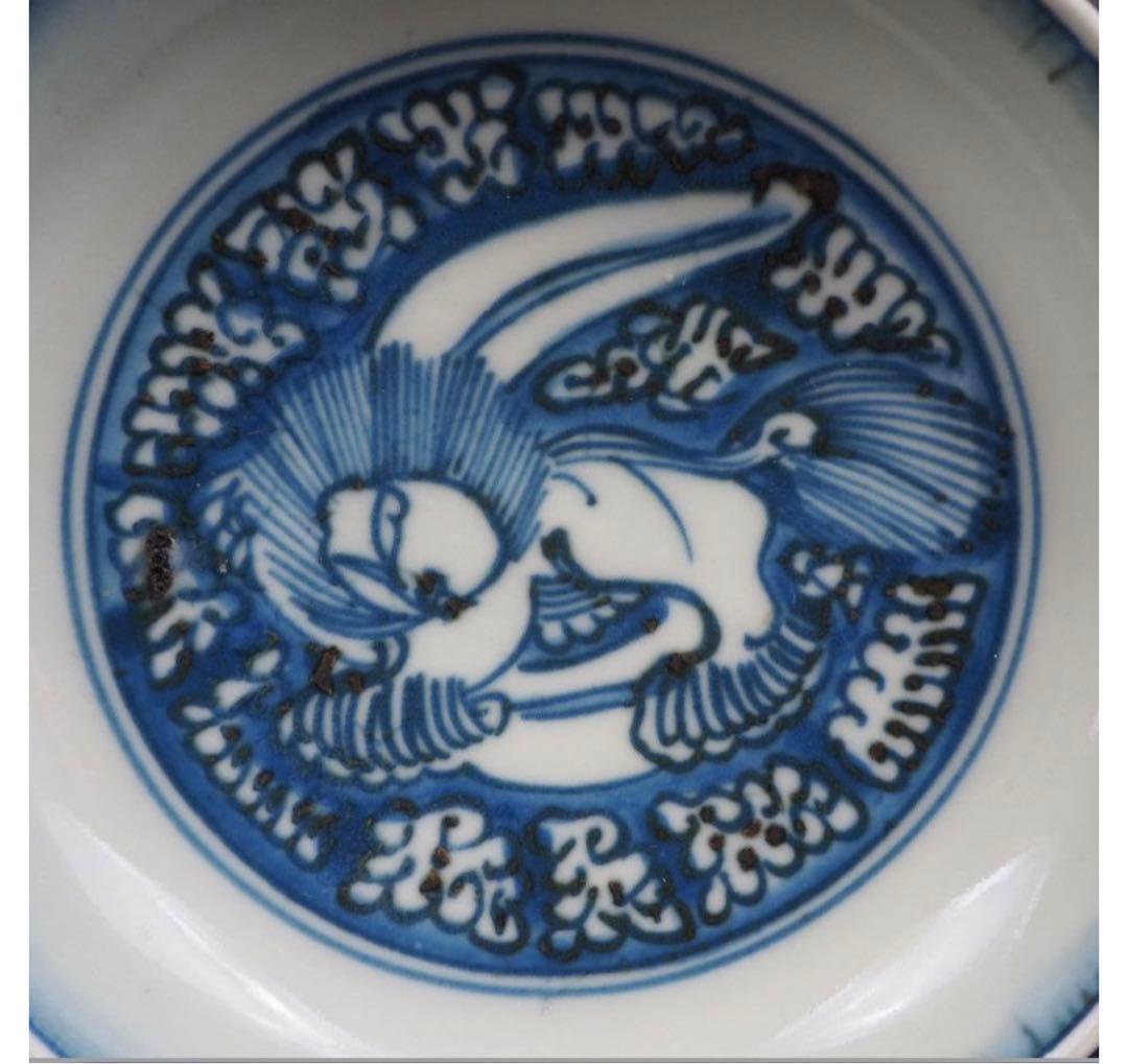 送料無料　明初期　永楽～宣徳年（1403～1435年）青華獅子文中皿５枚