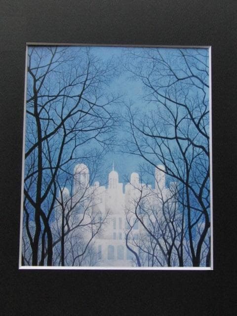中町進、【古城への並木】、希少な額装用画集画、新品高級額 額装付