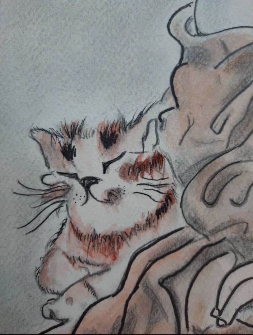 【F6号】藤田嗣治【猫を抱く少女】手描き/表裏サイン有り/鉛筆/水彩/額縁/額装