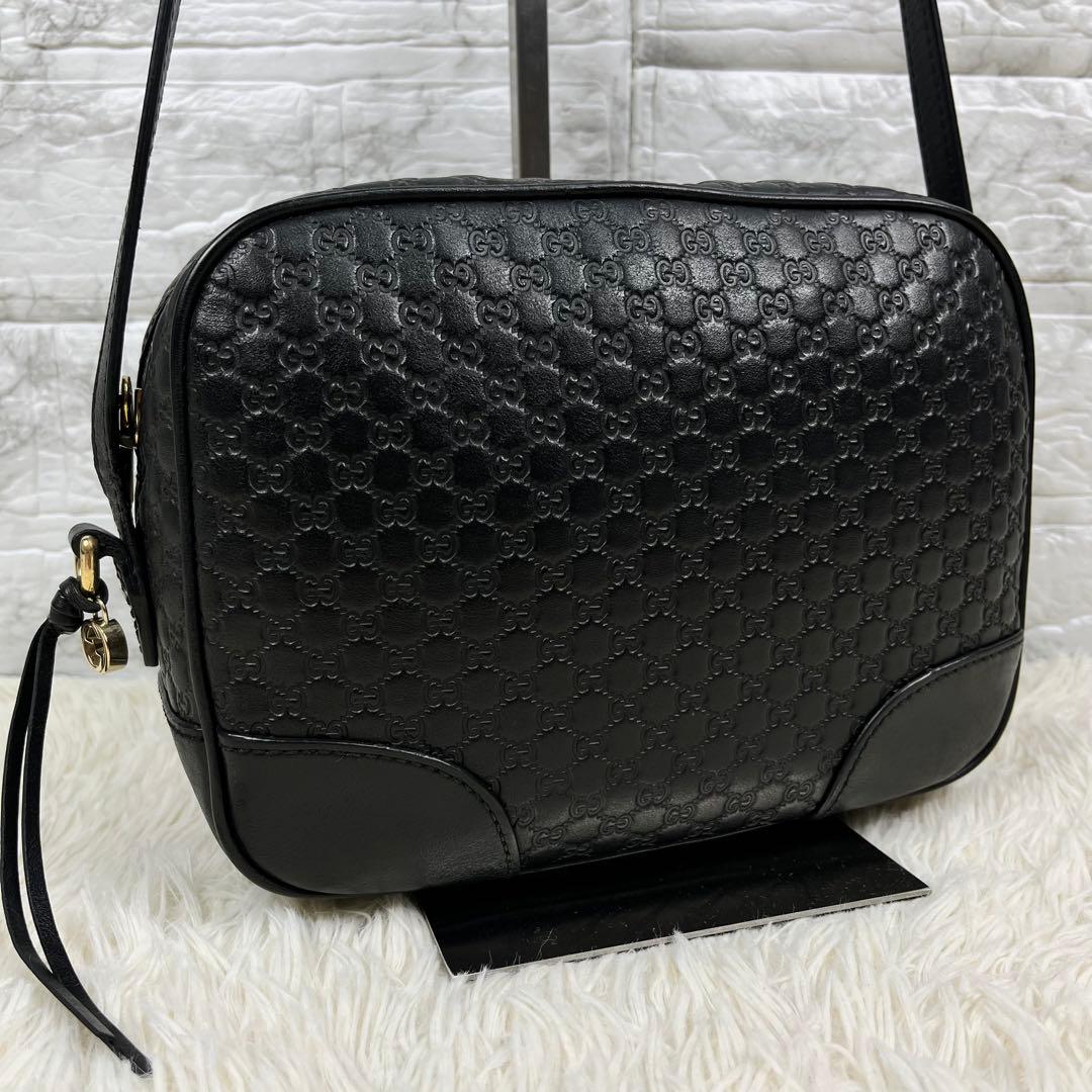 【美品】 GUCCI ショルダーバッグ GG柄 マイクロシマ レザー ブラック
