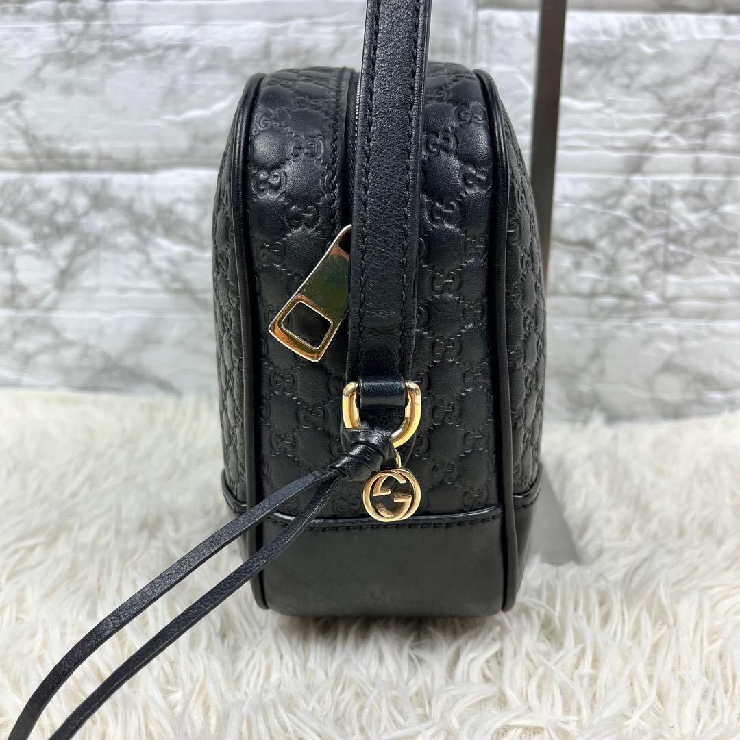 【美品】 GUCCI ショルダーバッグ GG柄 マイクロシマ レザー ブラック