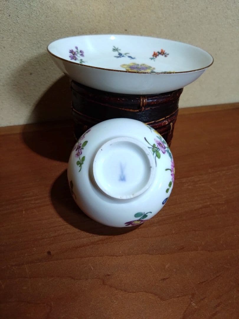 18世紀 オールドマイセン 色絵 花紋 カップ＆ソーサー 音色抜群