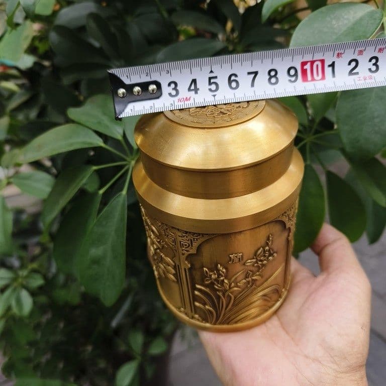銅 細工 梅蘭竹菊茶缶 密封貯蔵缶 茶道工芸品 置物