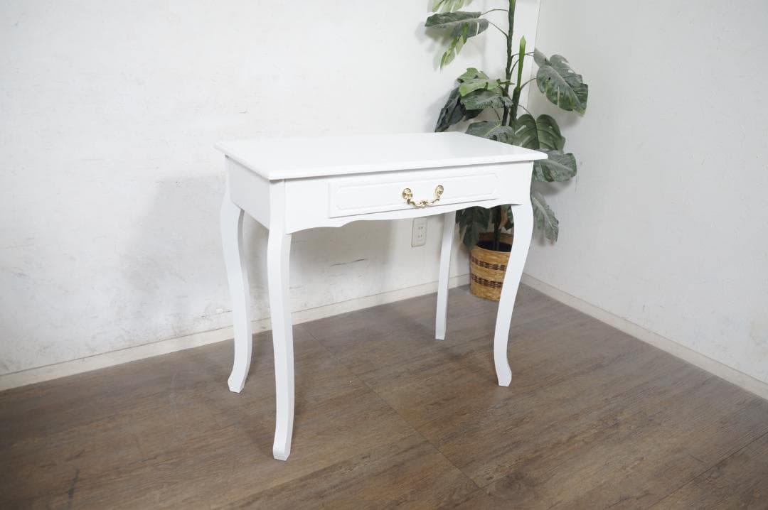 まりぃ　　猫脚デスク　引き出し　金取っ手　ホワイト