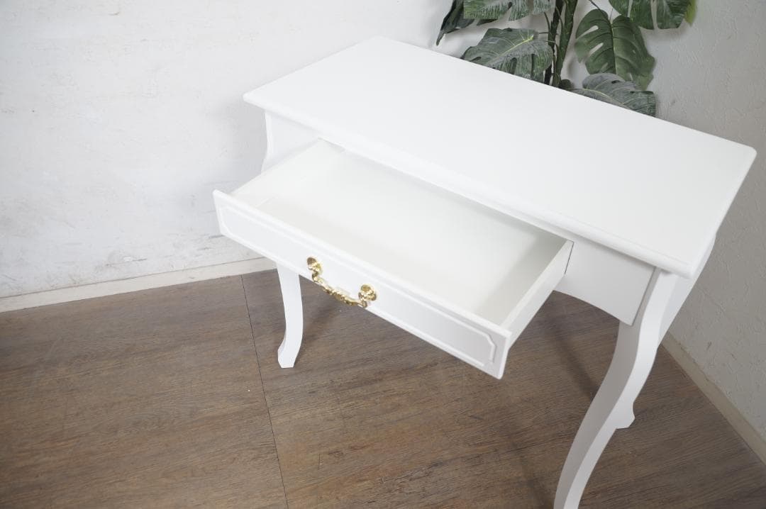 まりぃ　　猫脚デスク　引き出し　金取っ手　ホワイト