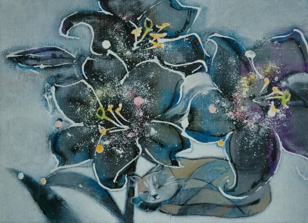 油絵 菅家令子 絵 絵画 インテリア F4-050620 可愛い子猫のお昼寝