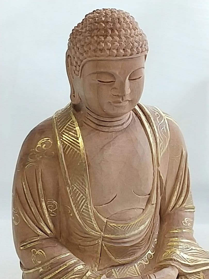釈迦如来坐像 2.5寸 #327 像のみ 金彩有 お釈迦さま ◆白檀 木彫 仏像