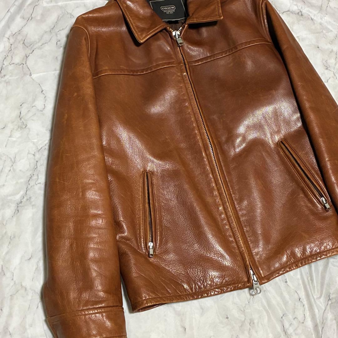 COACH 本革 リアルレザー 茶 ブラウン ライダース フライトジャケット
