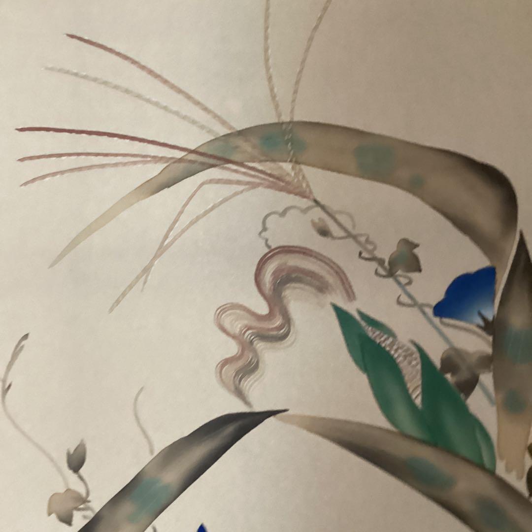 池田桂月筆　酒井抱一写　【　7月 玉蜀黍朝顔に青蛙図　】絹本掛軸一幅　　457