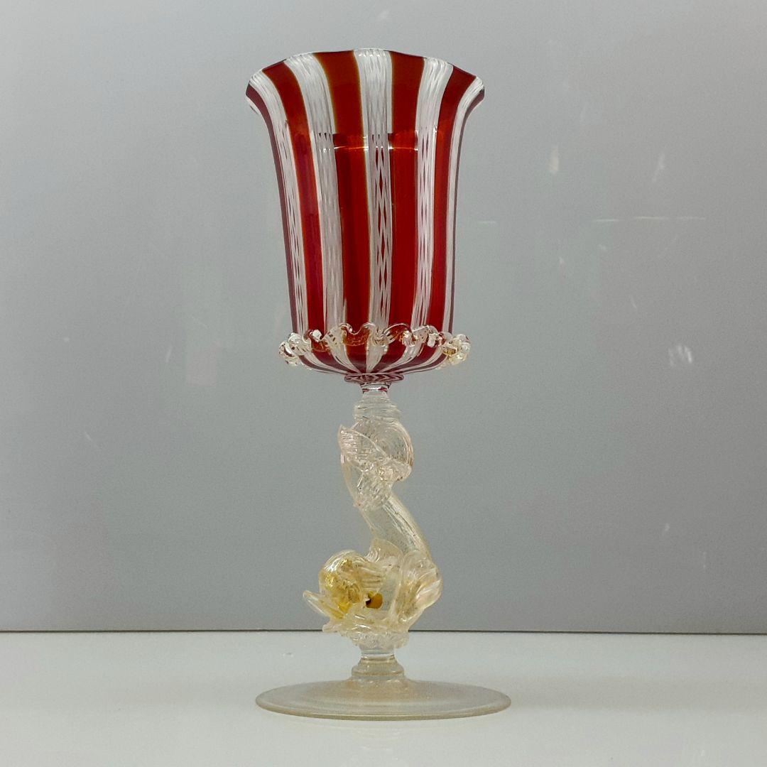 MURANO ムラノ 金彩 レッド レース ドルフィン モチーフ グラス