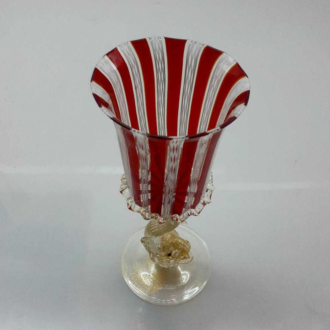 MURANO ムラノ 金彩 レッド レース ドルフィン モチーフ グラス