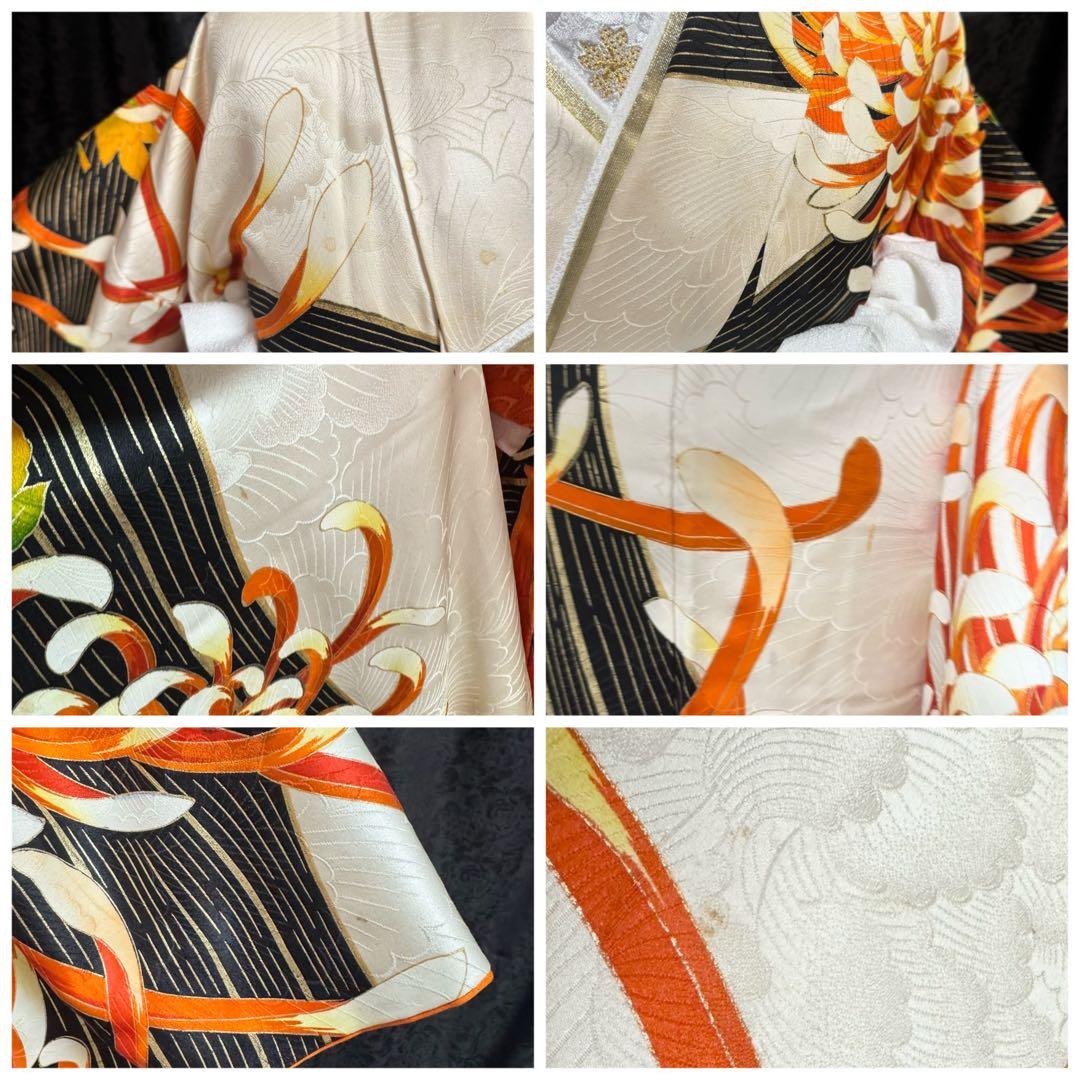 乱菊　大柄　地紋　金駒刺繍　金彩　フルセット　振袖　振り袖