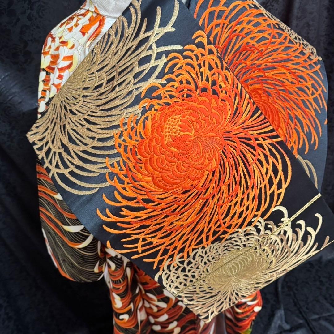 乱菊　大柄　地紋　金駒刺繍　金彩　フルセット　振袖　振り袖