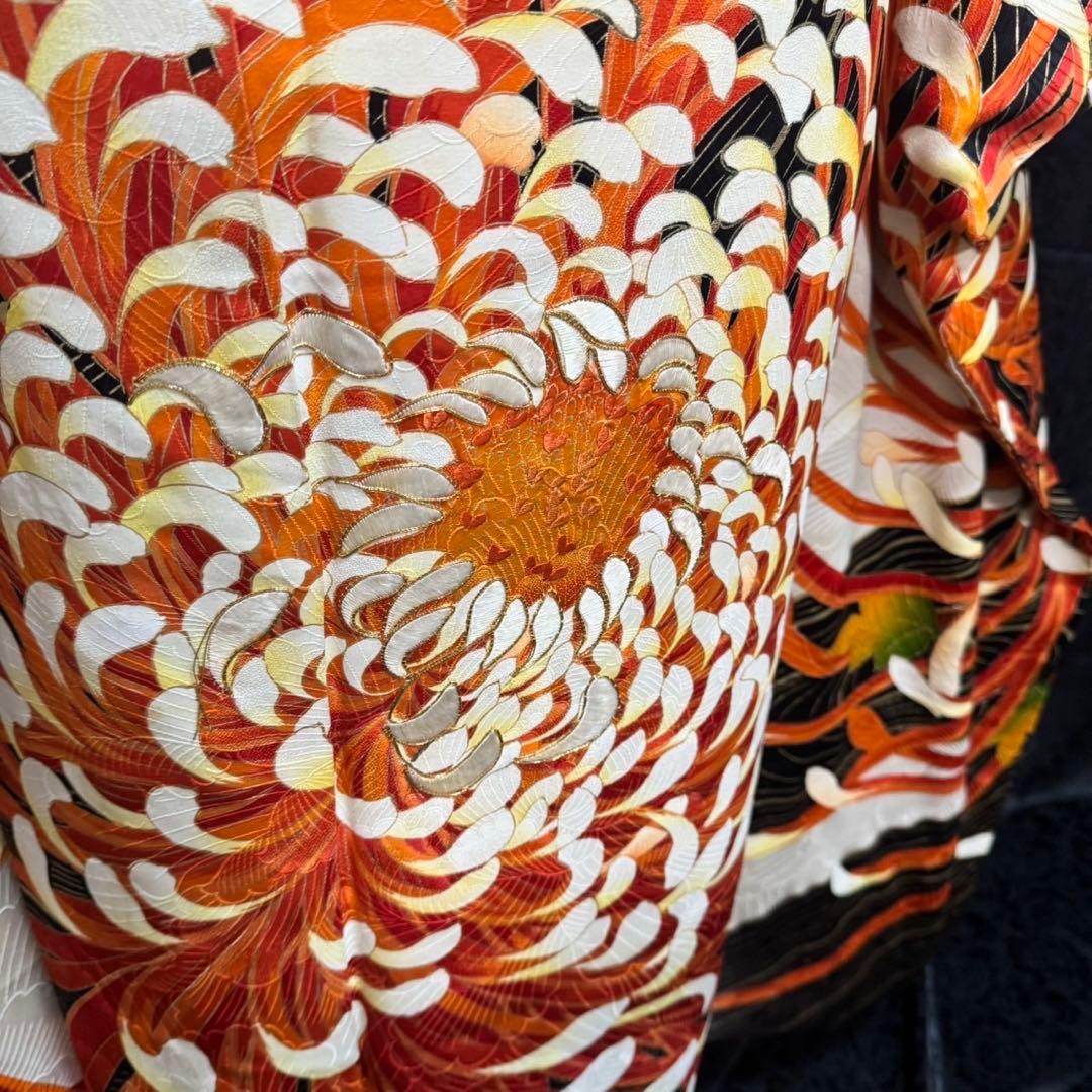 乱菊　大柄　地紋　金駒刺繍　金彩　フルセット　振袖　振り袖