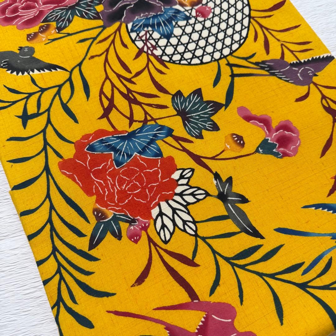 m-45 本場琉球紅型 鳥 花 名古屋帯 正絹 未使用