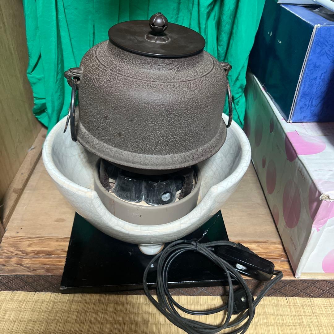 鋳鉄製茶釜 電気式加熱装置付き