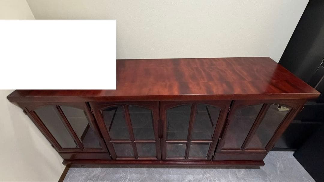 関口木工 ダークブラウン 木製キャビネット ガラス扉付き