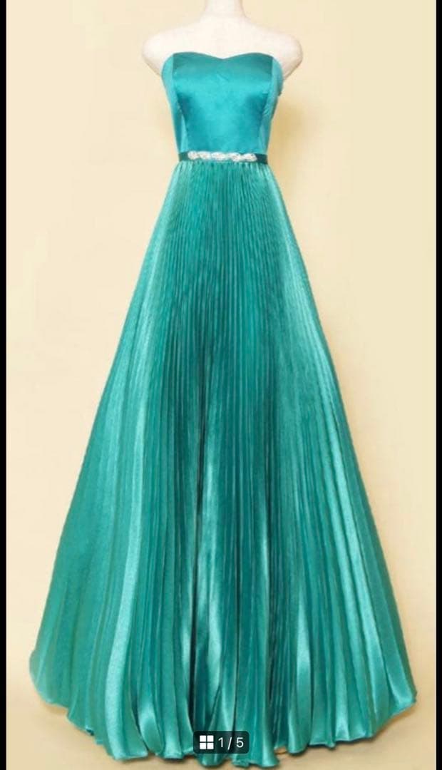 ターコイズ ストラップレス Aラインドレス ドレスルームアミ